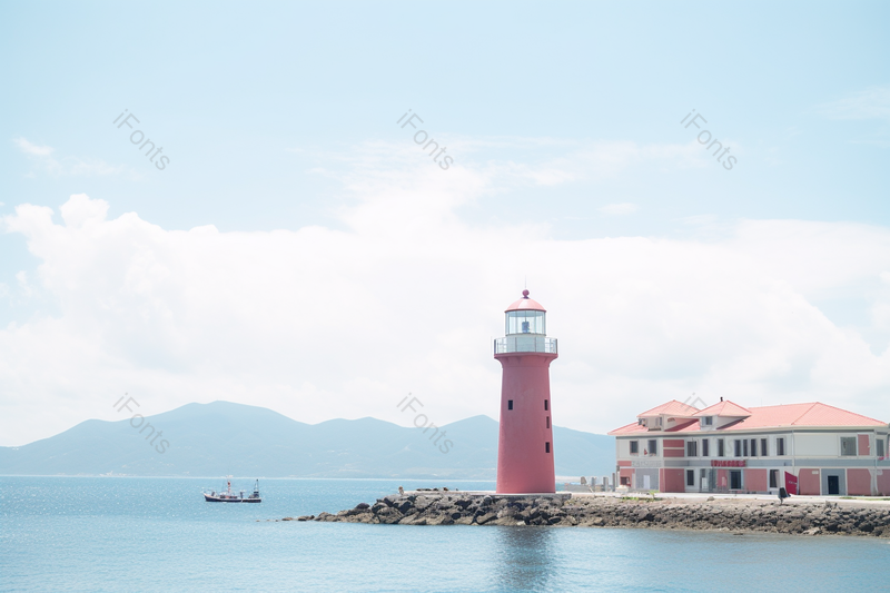 夏季夏日炎热海边粉色瞭望塔摄影背景,高清,摄影图,摄影图片,图片大全,摄影图免费下载